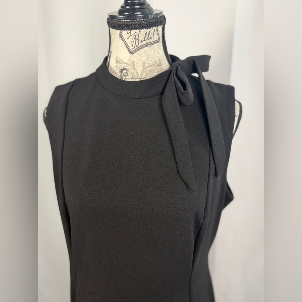 Calvin Klein Black Midi Dress with Bow Tie at Neckline Backside Zip Up Size 12 - Picture 3 of 15